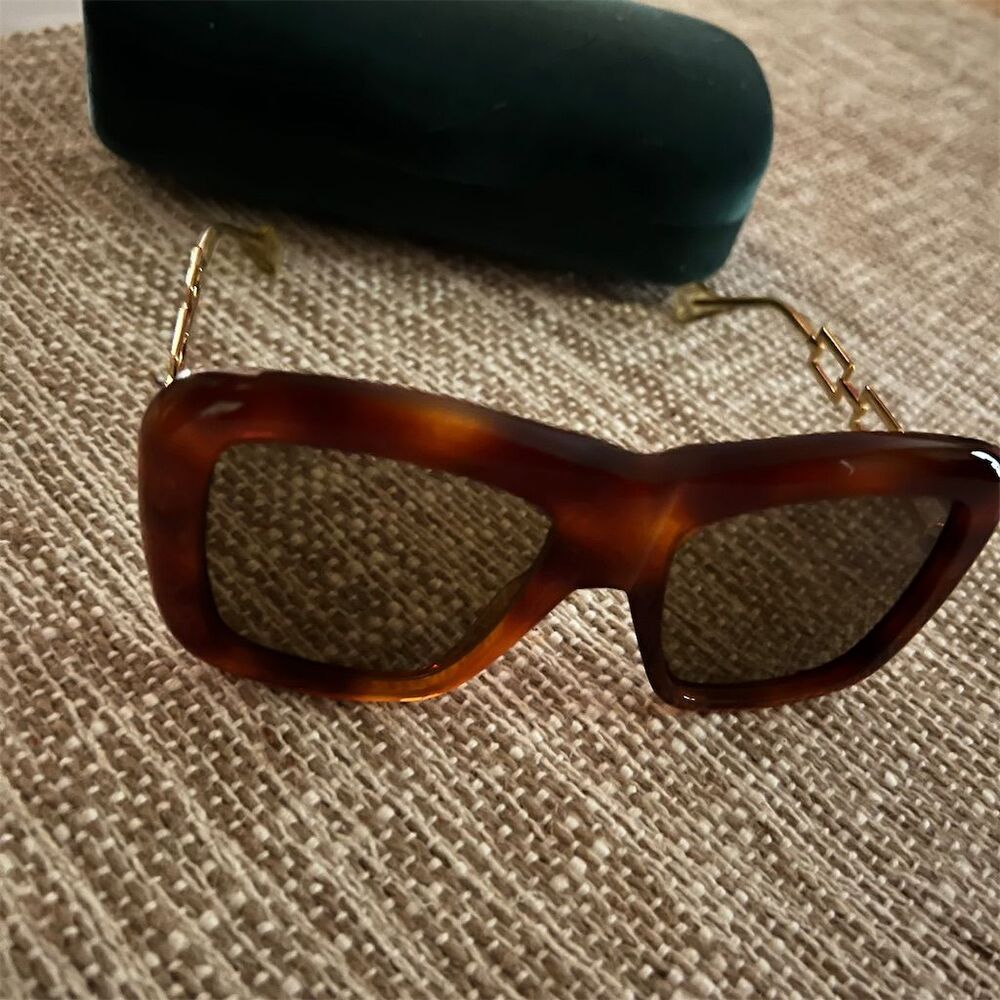 Gucci Authentic Unisex Square Frame Sunglasses Brown w/ Original Case UV400 NWT. - Picture 1 of 11